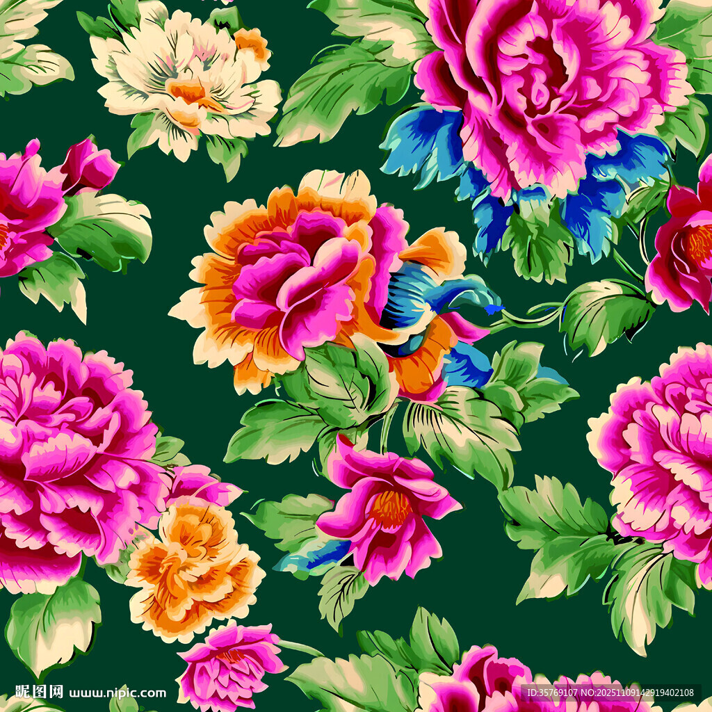 多彩花卉圖案絢麗綻放