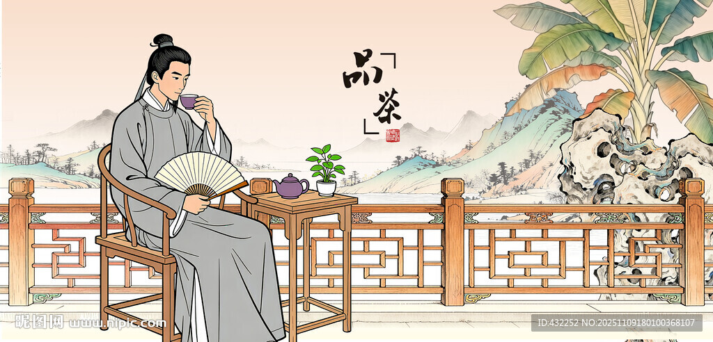 古代文人庭院中閑適品茶