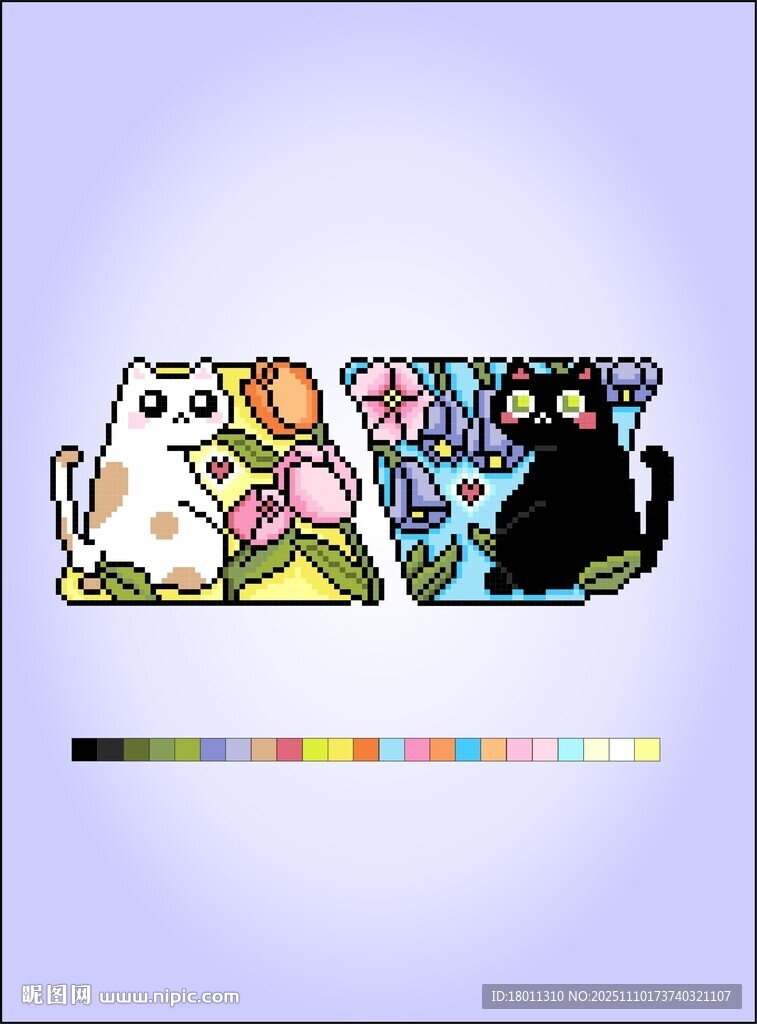 可愛貓咪卡通插畫像素拼豆