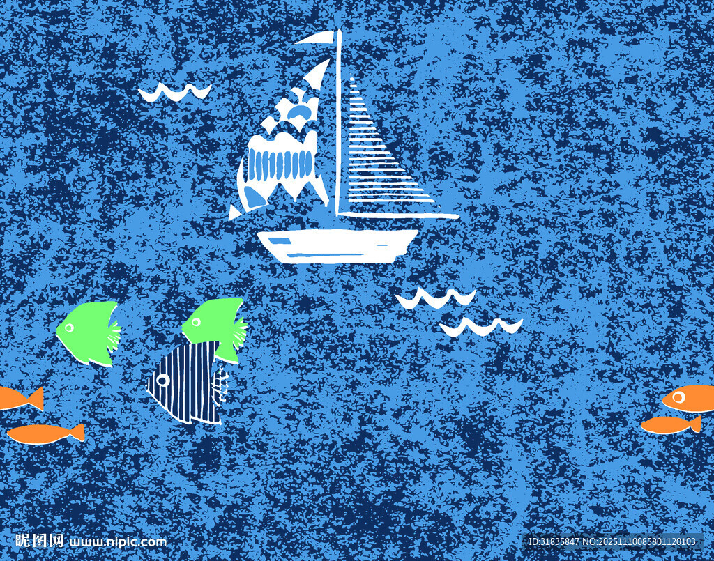 海洋帆船小島插畫場景