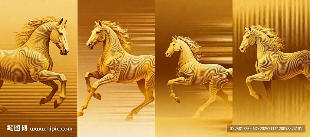 金色線條奔騰駿馬動態(tài)組圖