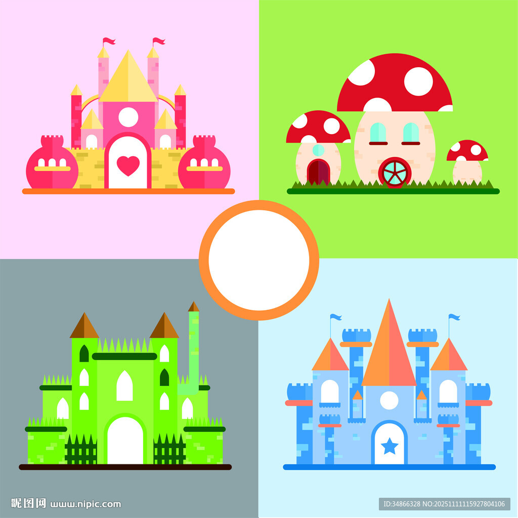 多彩童話城堡插畫