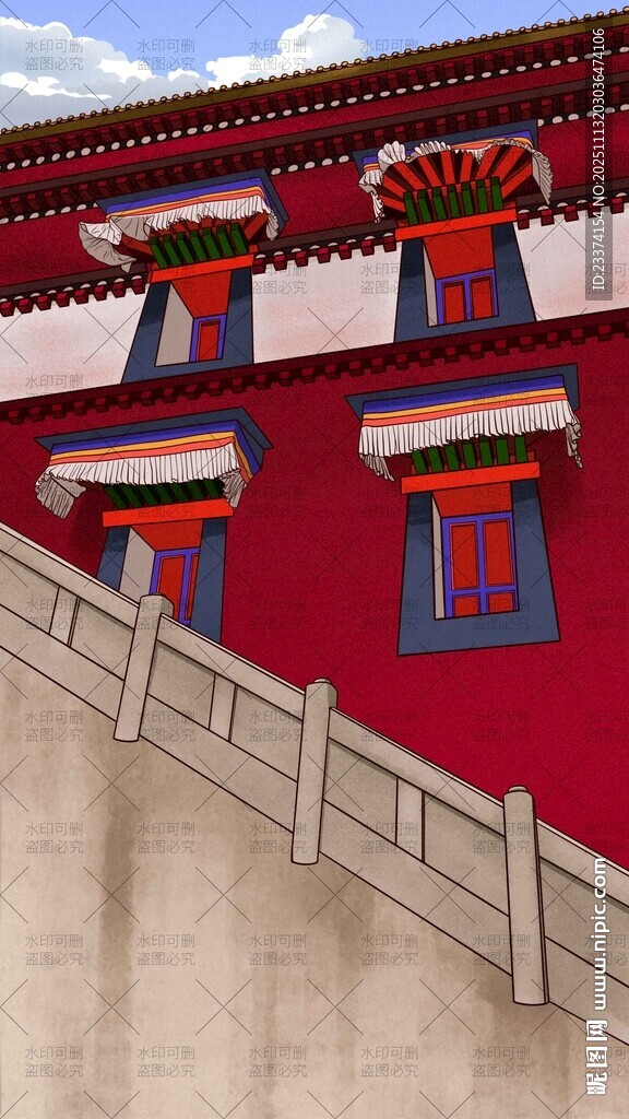 藏族建筑插畫海報