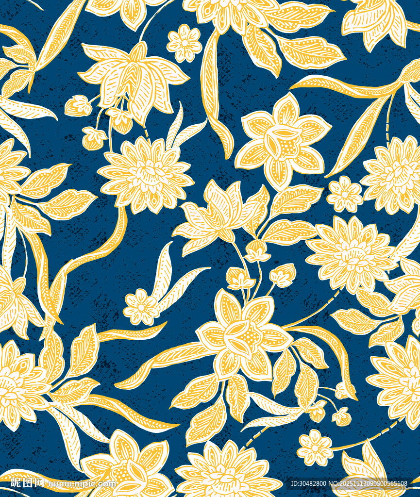 藍(lán)底黃花卉圖案設(shè)計