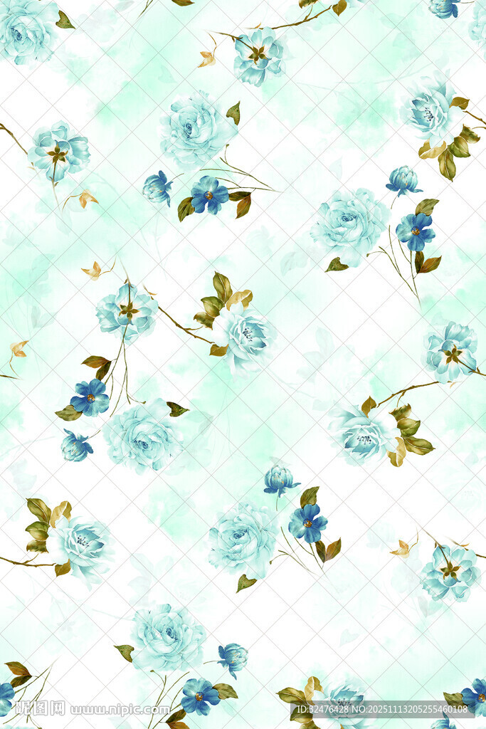 清新藍(lán)花水彩無(wú)縫圖案