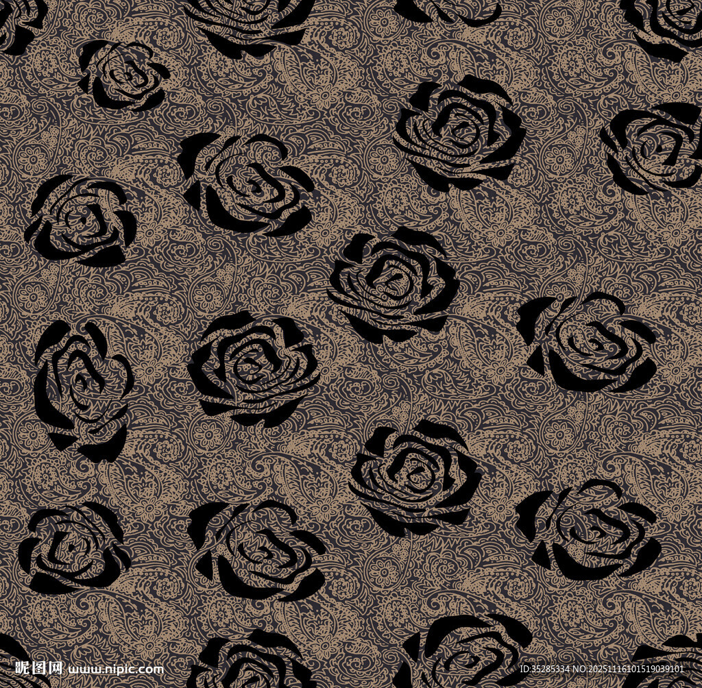 復古黑玫瑰花紋圖案