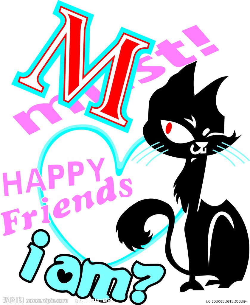 矢量可爱卡通黑色小猫图片