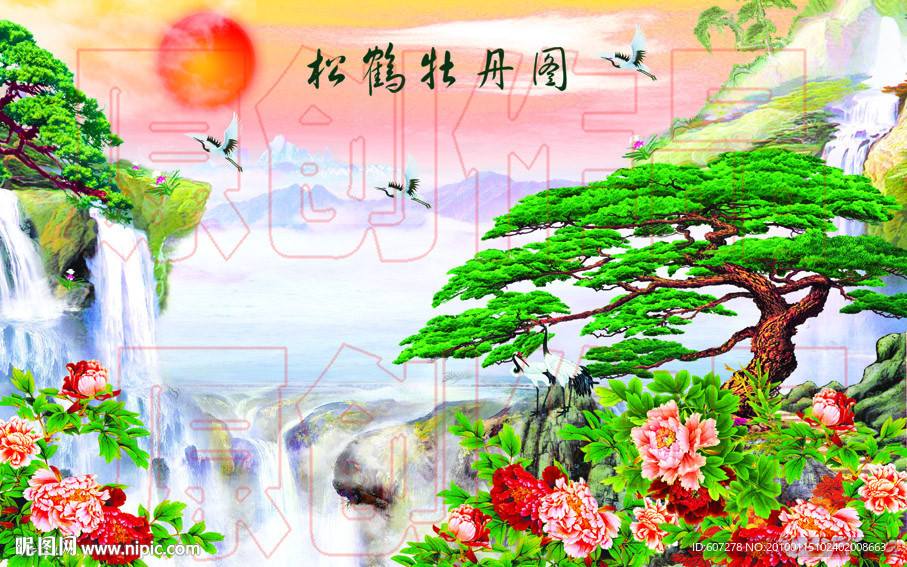 松鹤牡丹图