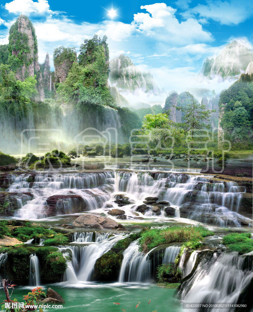 山水瀑布