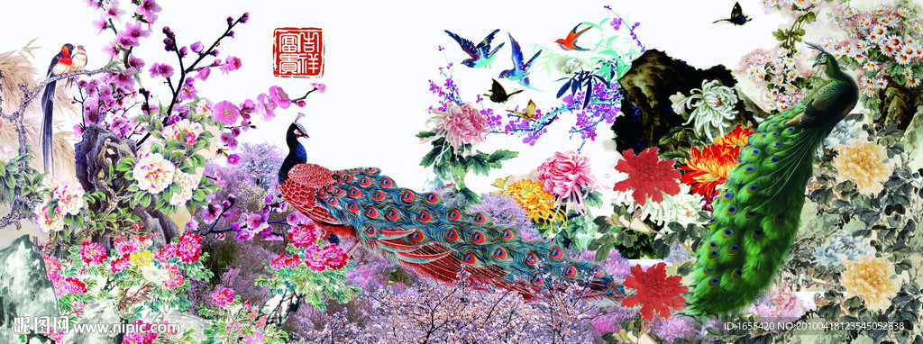 国画孔雀中堂 富贵吉祥 艺术品收藏