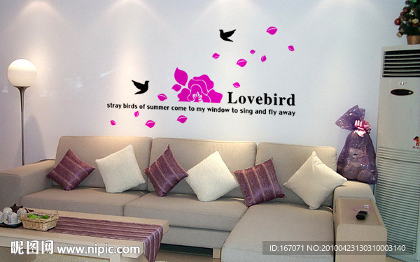 墙贴 手绘墙体 艺术墙 爱情鸟 玫瑰花瓣花纹