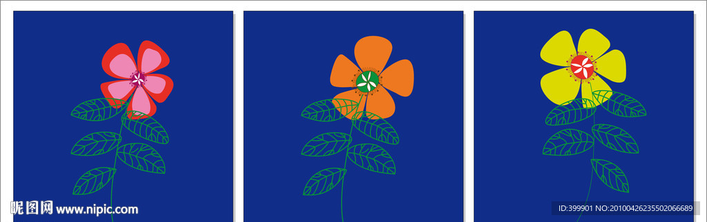 矢量无框画（3朵花）