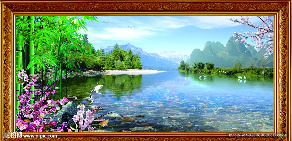 自然风景 山水风景 挂画 仙鹤图