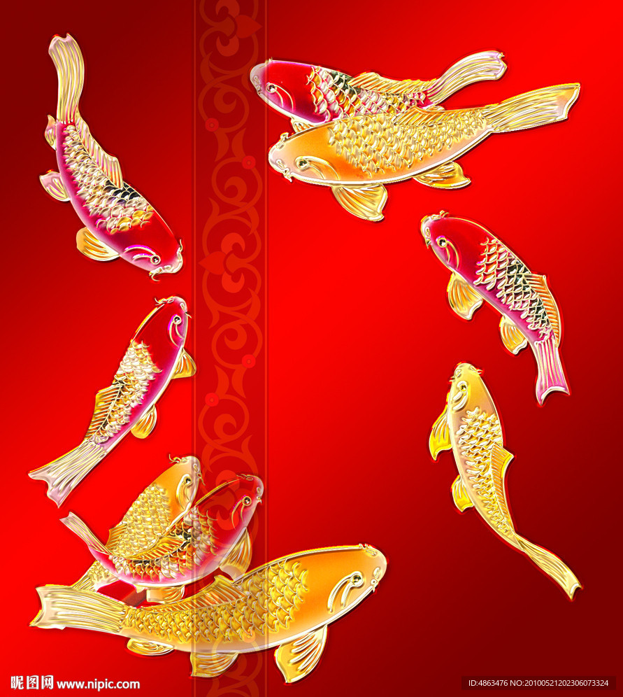 精美中秋月饼图案年年有鱼 勾线烫金版