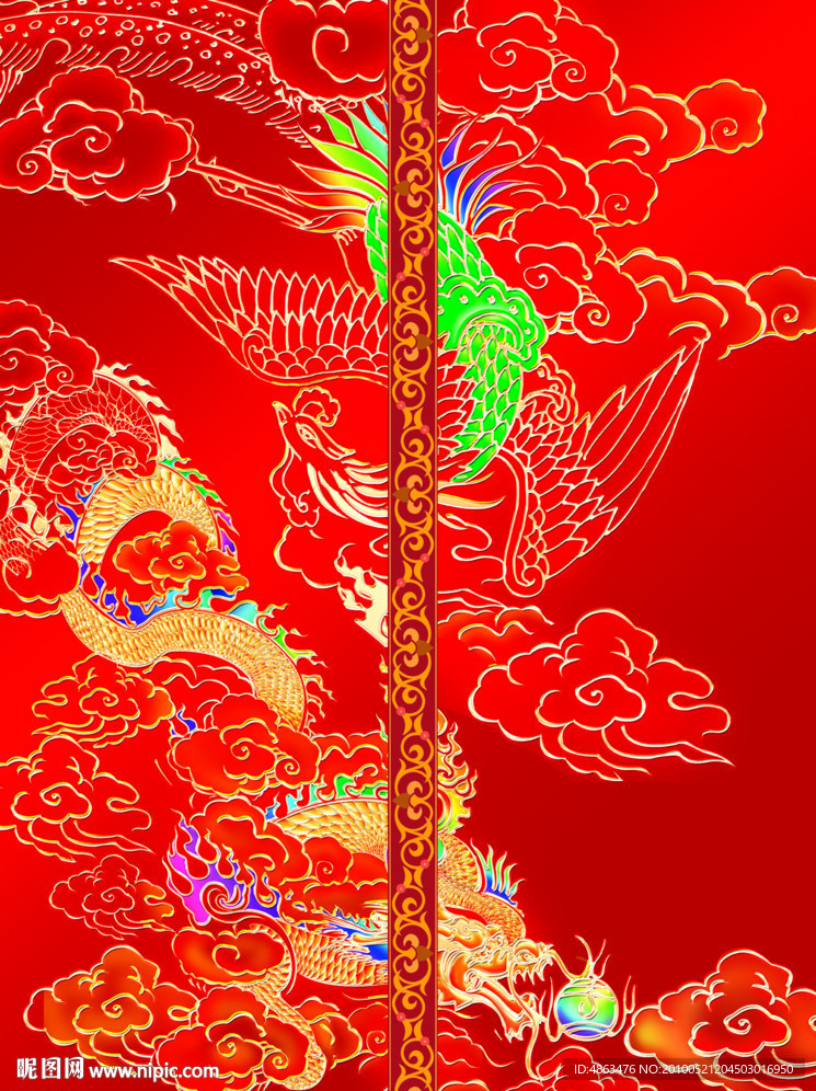 精美中秋月饼图案龙凤呈祥勾线烫金版