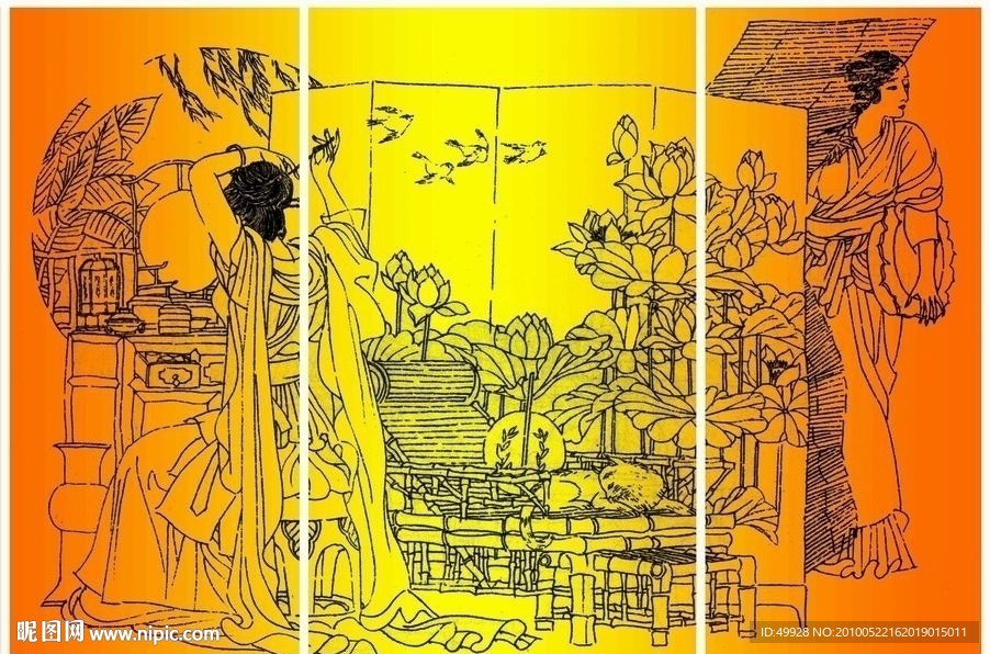 屏风玻璃线描素材