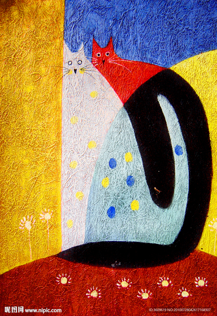 漂亮的卡通猫油画