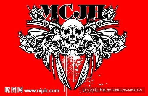 潮流骷髅T shirt印花图案矢量素材