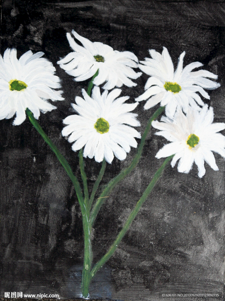 花卉油画 菊花油画 黑白油画