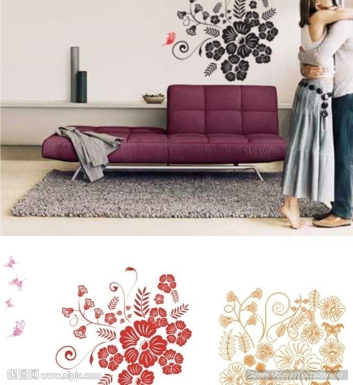 富贵花开 墙贴素材