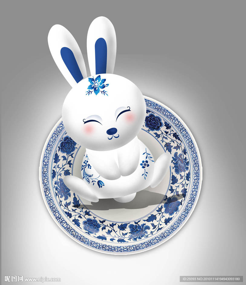 青花瓷 可爱兔兔