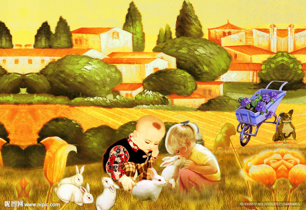 油画风景 可爱幼儿