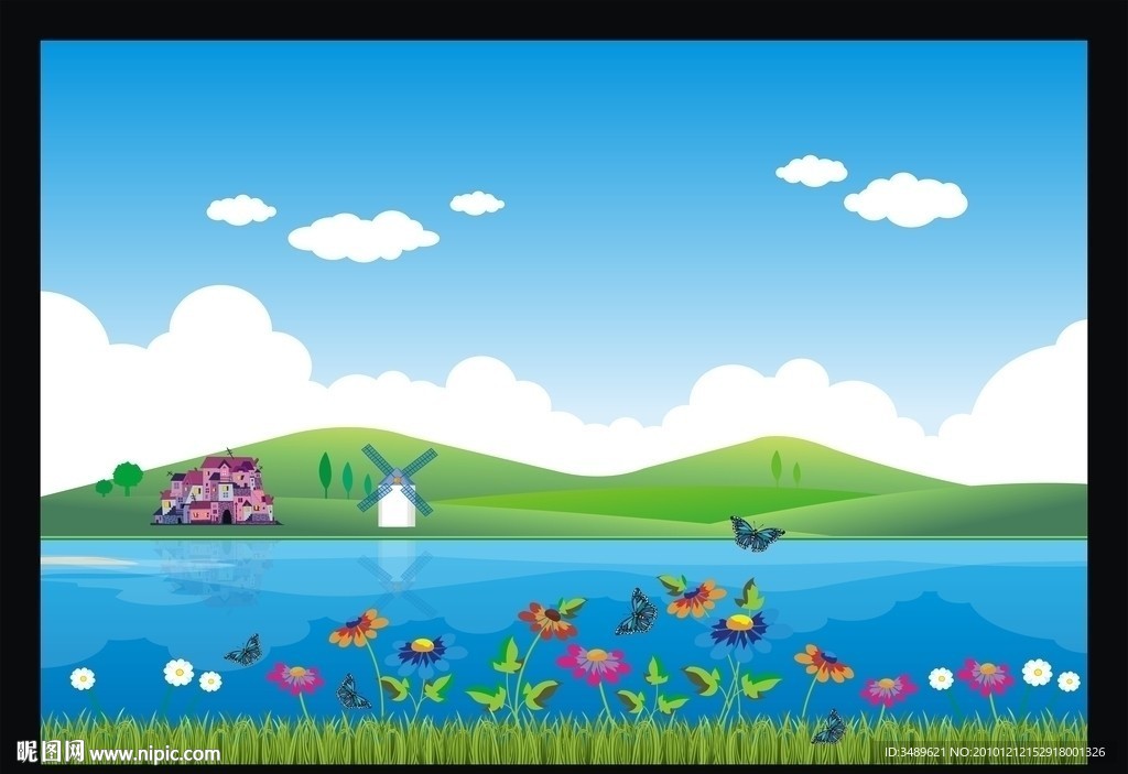 风景背景 广告 清新自然背景 卡通海报背景