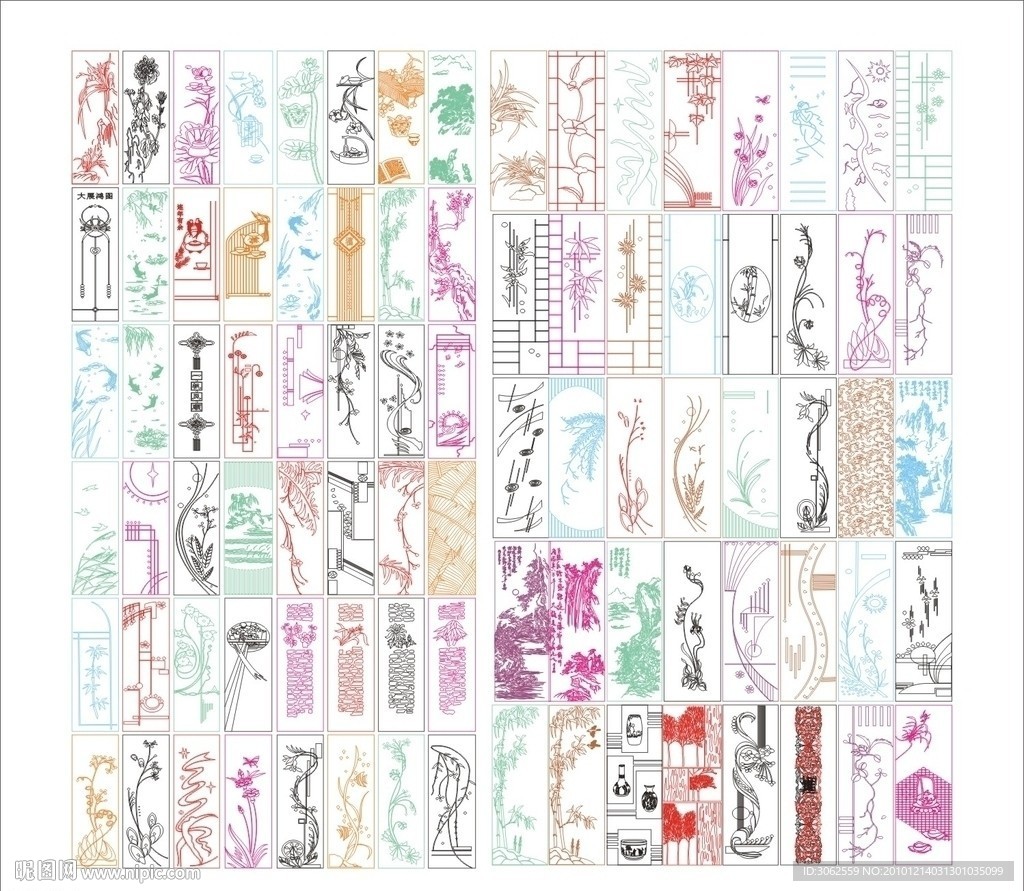 门雕刻 门雕花 白描