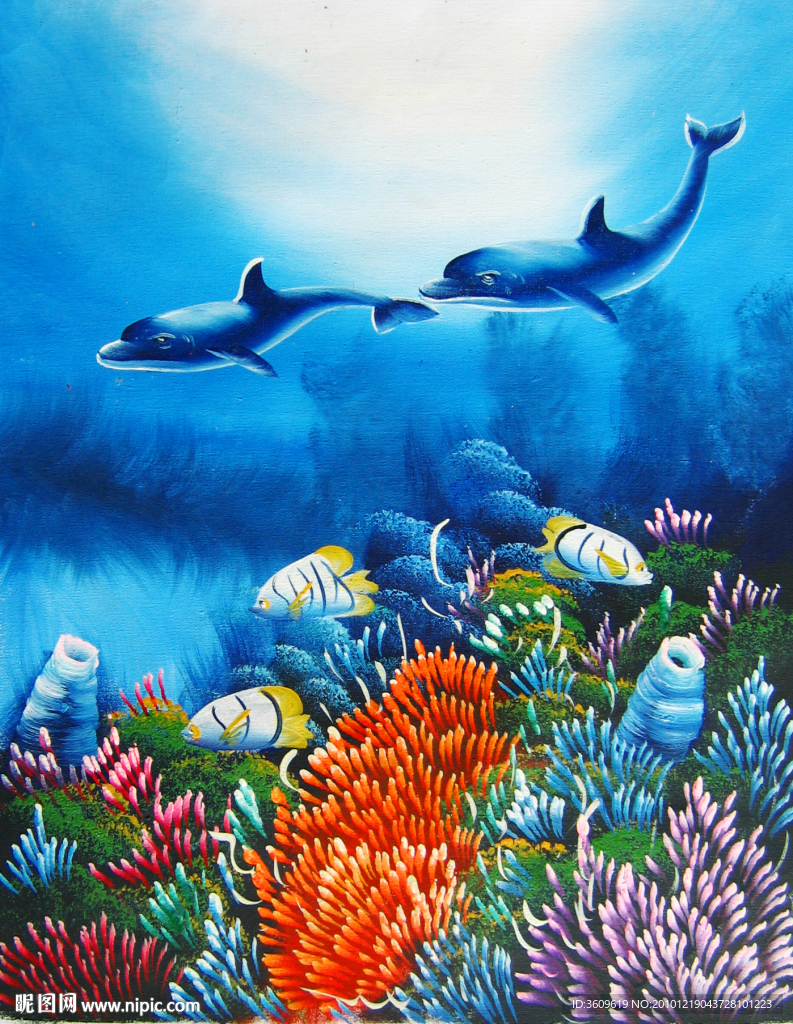 手绘动物海豚油画