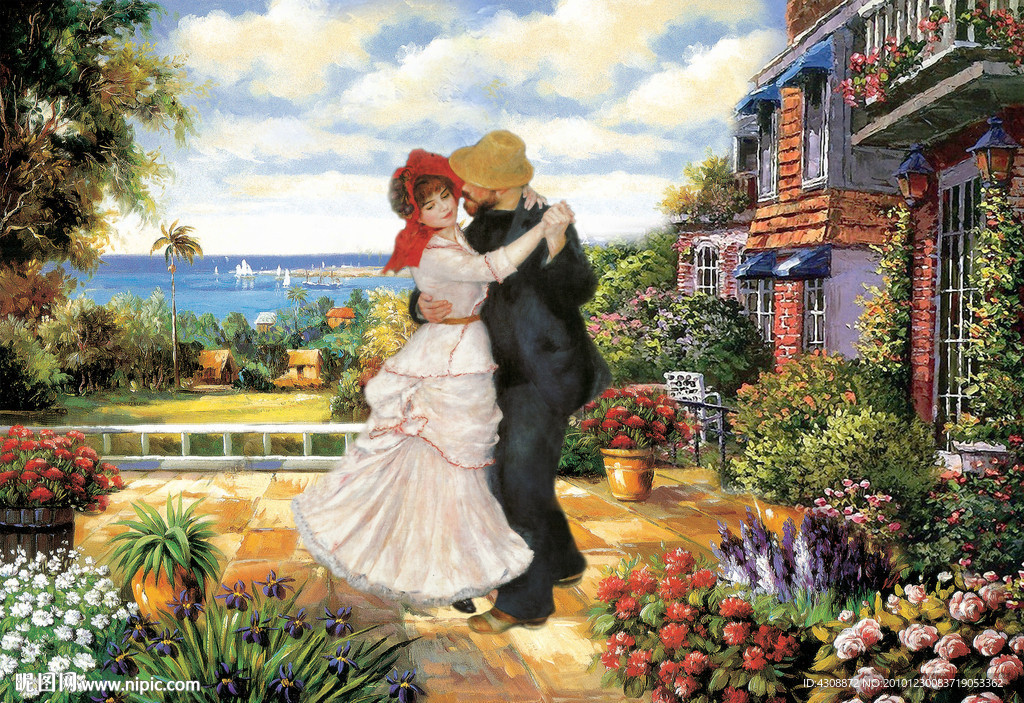 油画风景 花丛中的舞姿