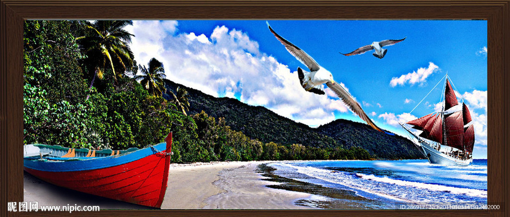 油画 船 大海 一帆风顺