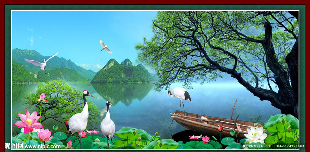 山水画 风景画 湖