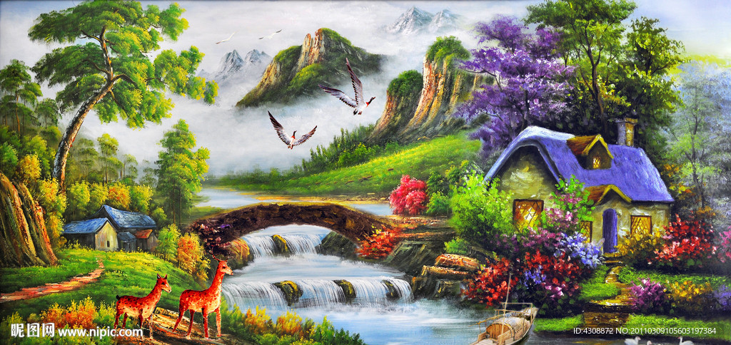 油画风景 漂亮的山水油画