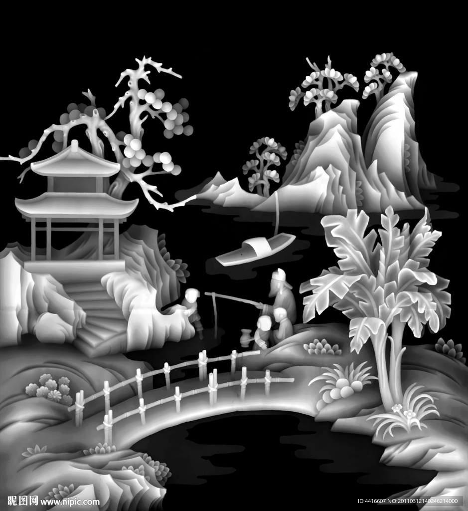 山水浮雕图