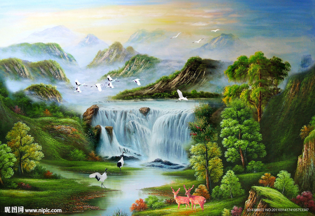 油画风景 漂亮的山水油画