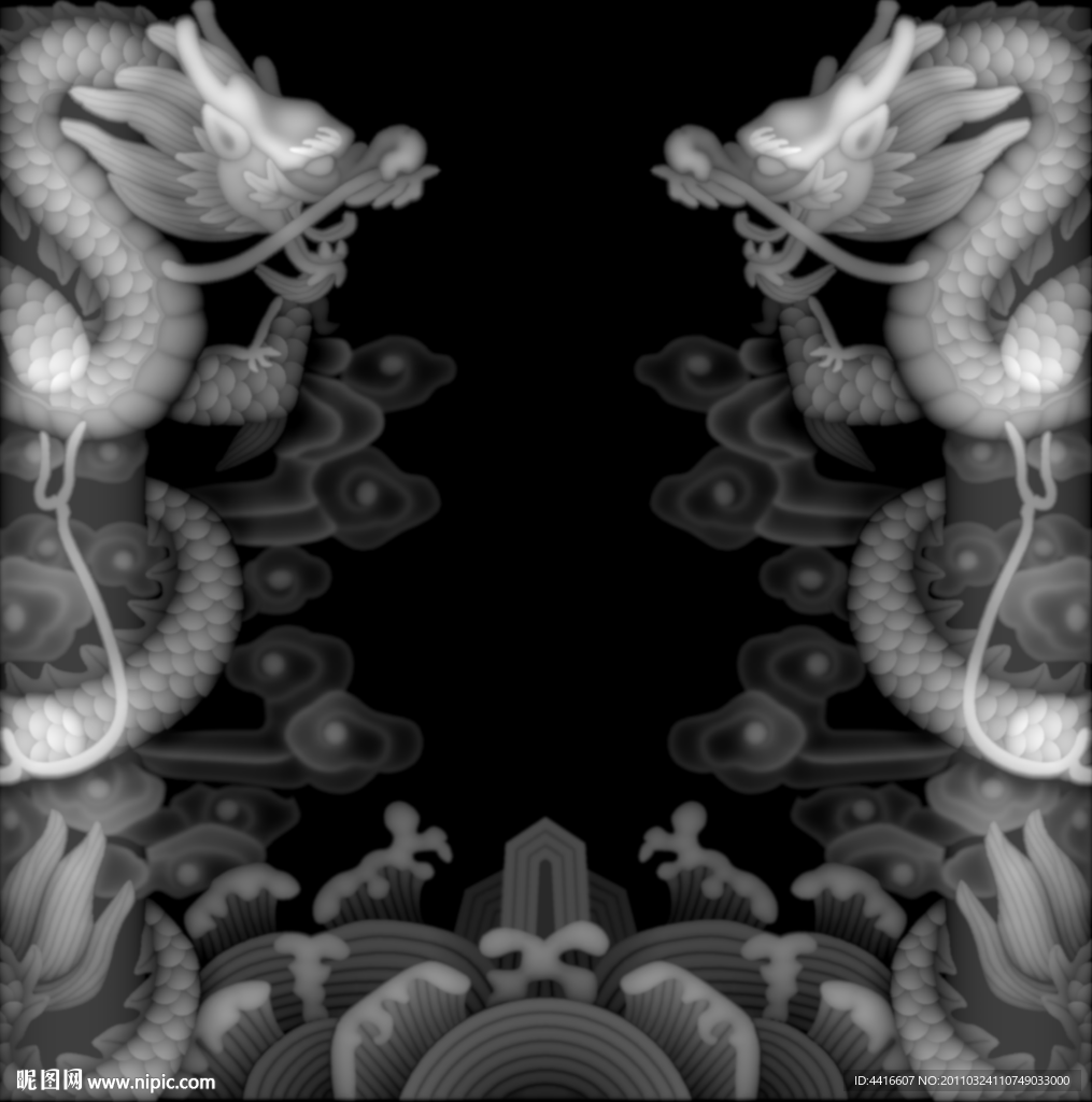 双龙腾云浮雕图