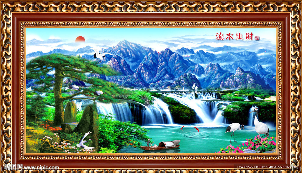 山水画 迎客松 风景画