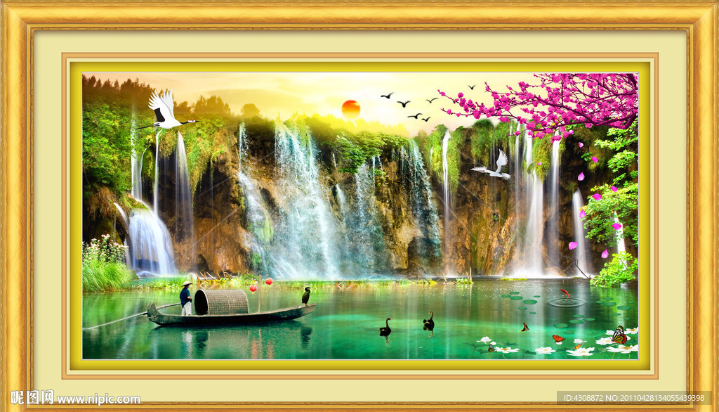 山水风景 漂亮的山水瀑布