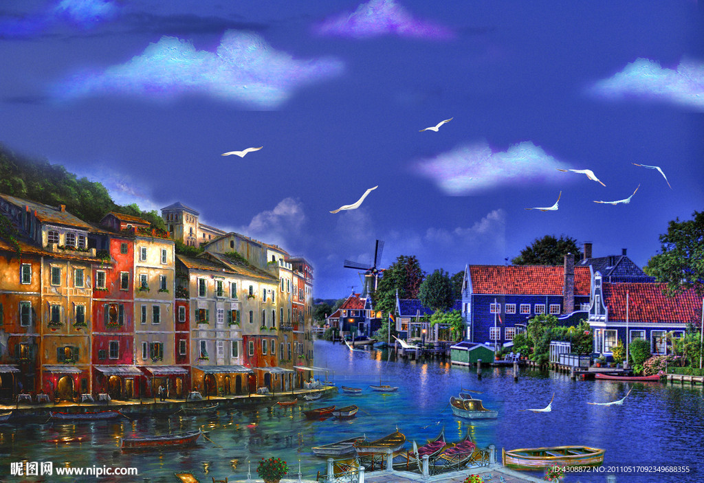 油画风景 美丽的海湾