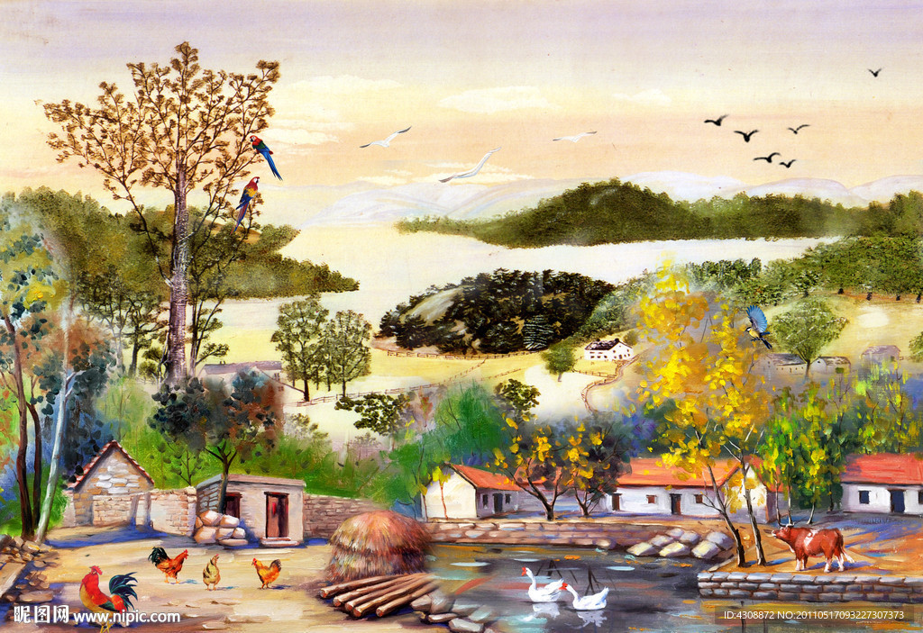 油画风景 山村油画