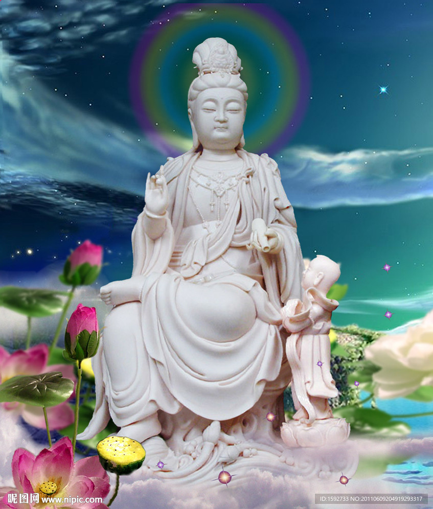 玉雕童子拜观音立体画序列图
