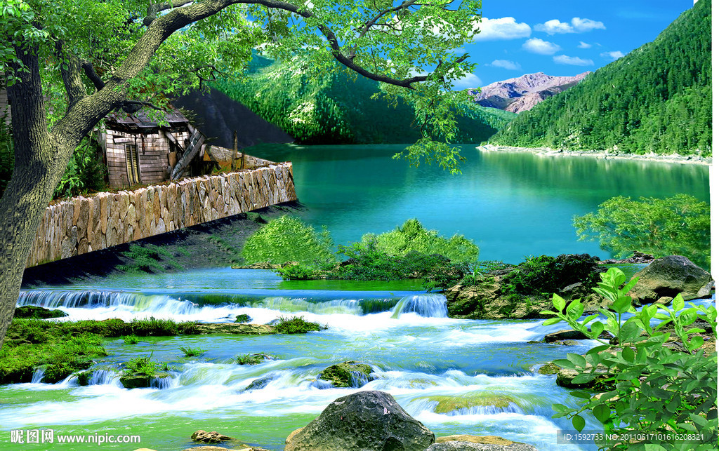 风景画开阔的湖面立体画序列图