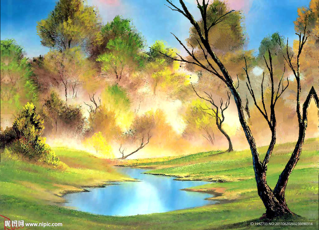 风景油画立体画序列图