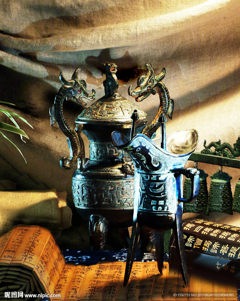 静物古代青铜酒具 立体画序列图