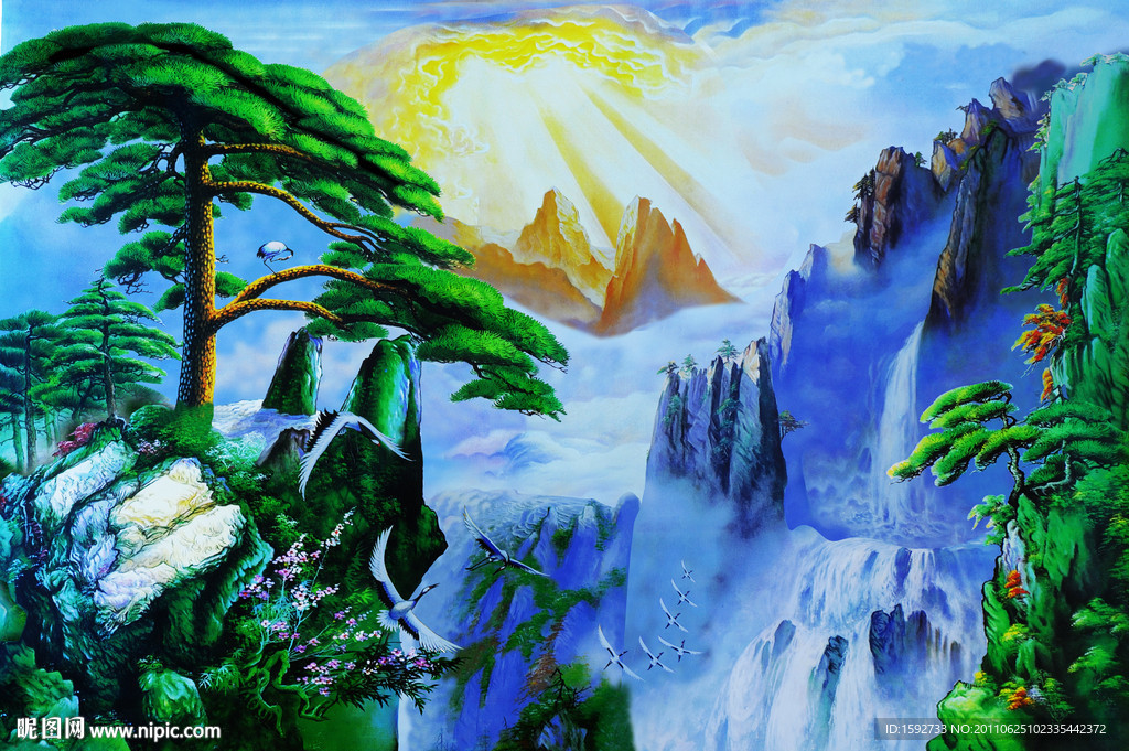 风景黄山迎客松 立体画序列图