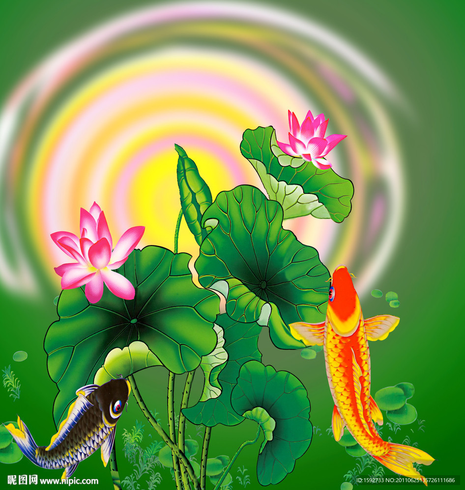 工笔画连年有余荷花鲤鱼立体画序列图