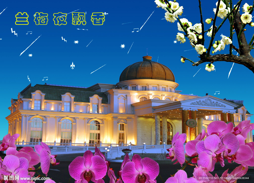 兰花腊梅夜景图立体画序列图