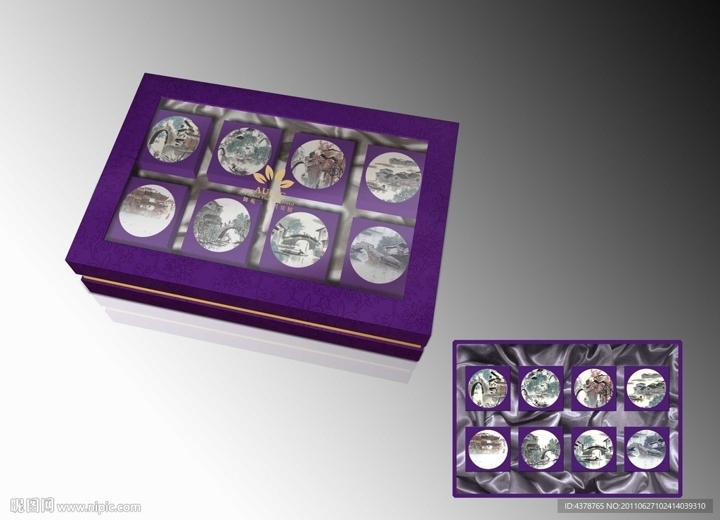 紫色水乡月饼包装礼盒（展开图）