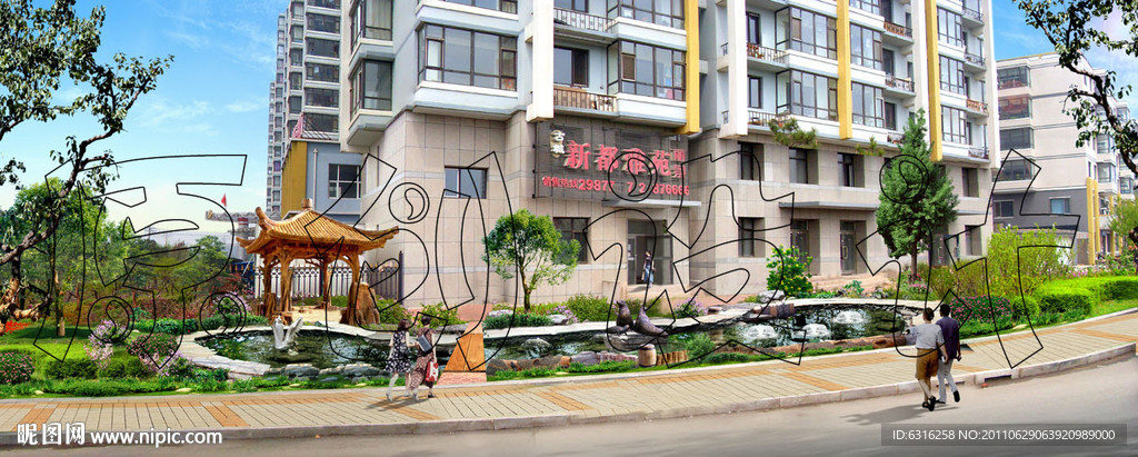 小区游园凉亭喷泉水系方案