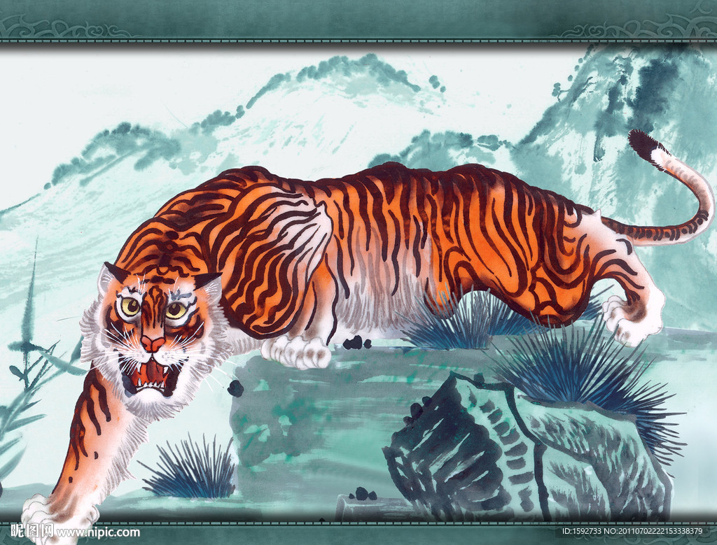装饰画 国画猛虎下山 立体画序列图